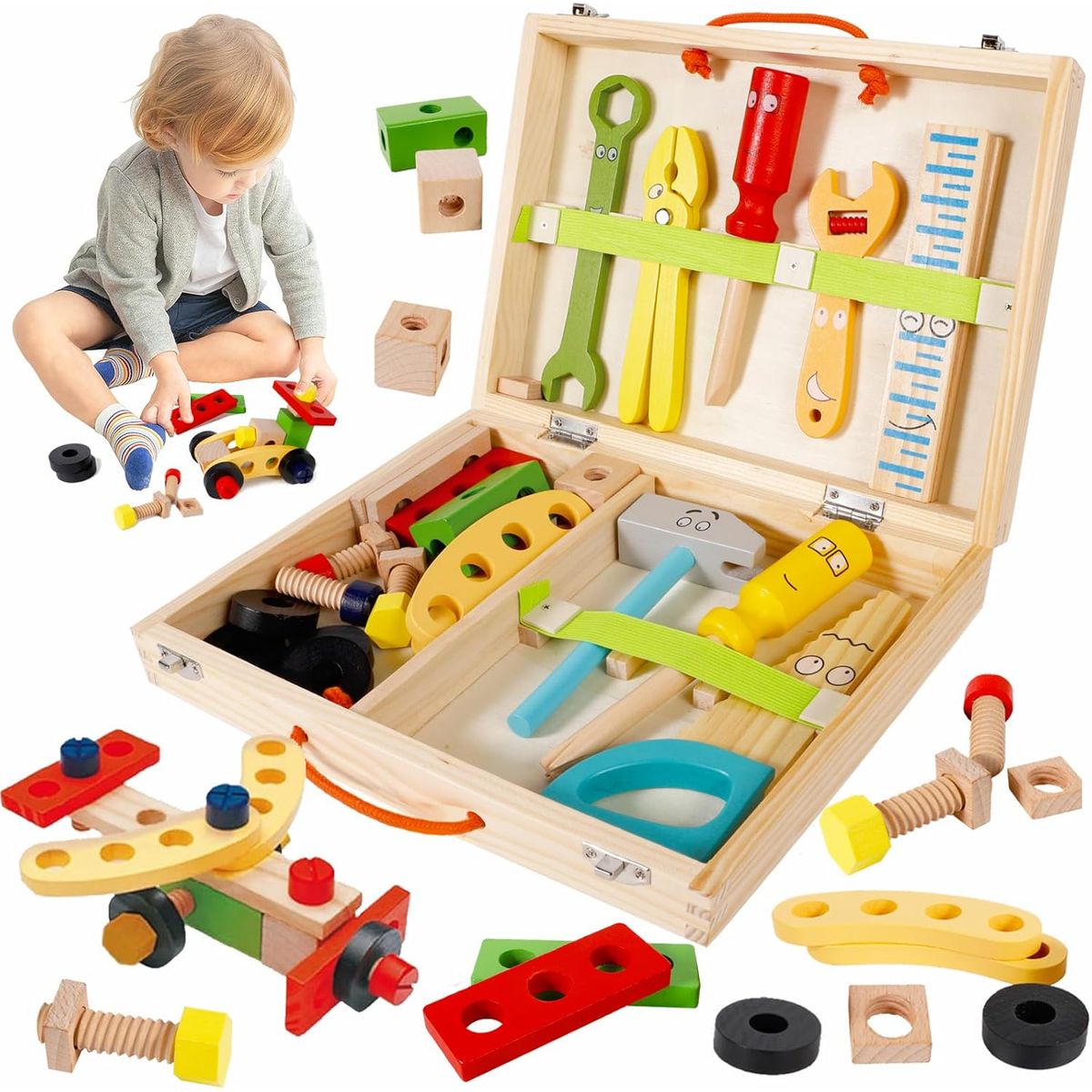 KUANGYE - Juego Didáctico Caja De Herramientas De Madera Para Niños