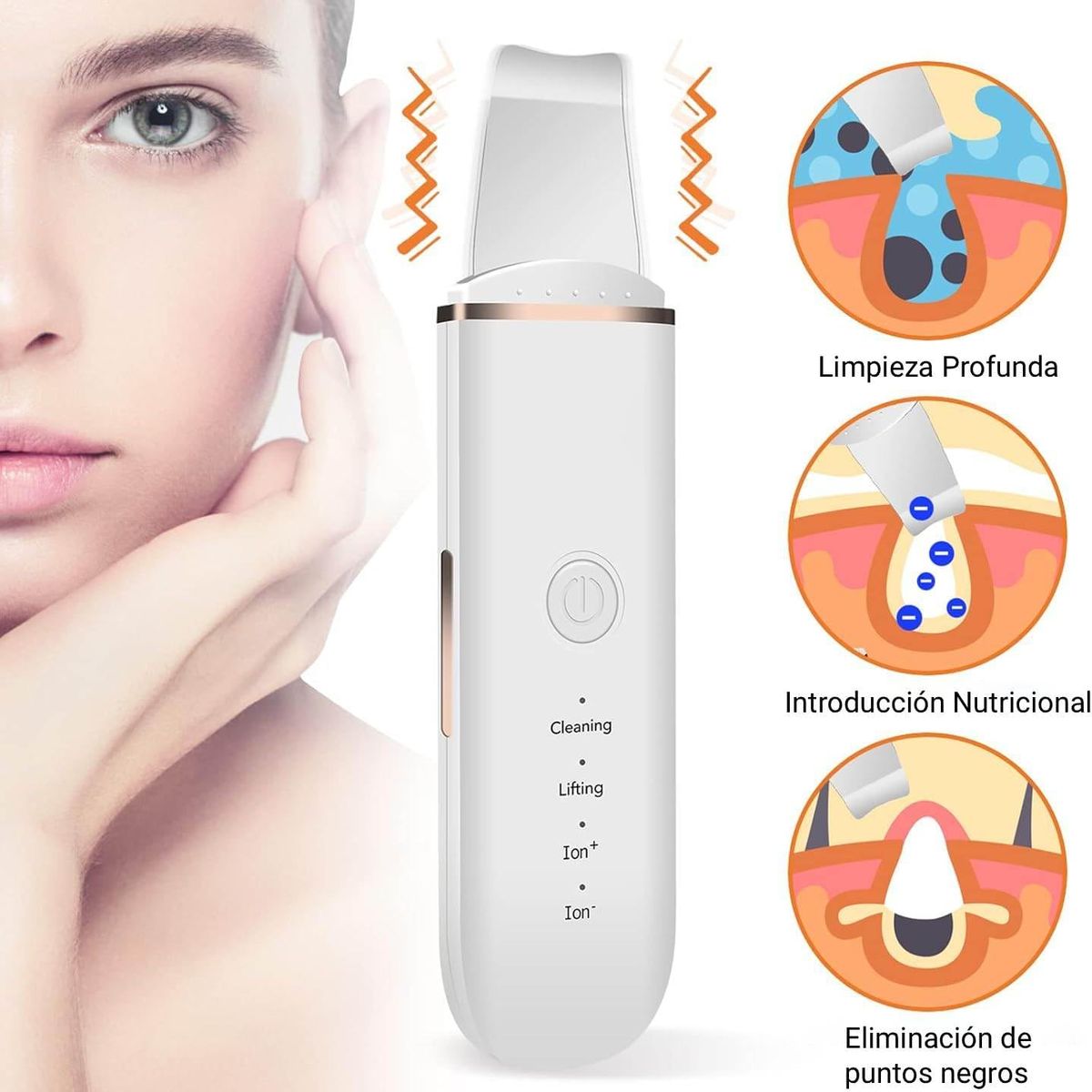 PUREPOWER - Depurador de Piel, Facial Skin Scrubber Ultrasónico para Limpieza Facial y Cuidado Facial