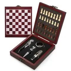 GENERICO - Juego de Ajedrez con Set de Vino en Caja de Madera