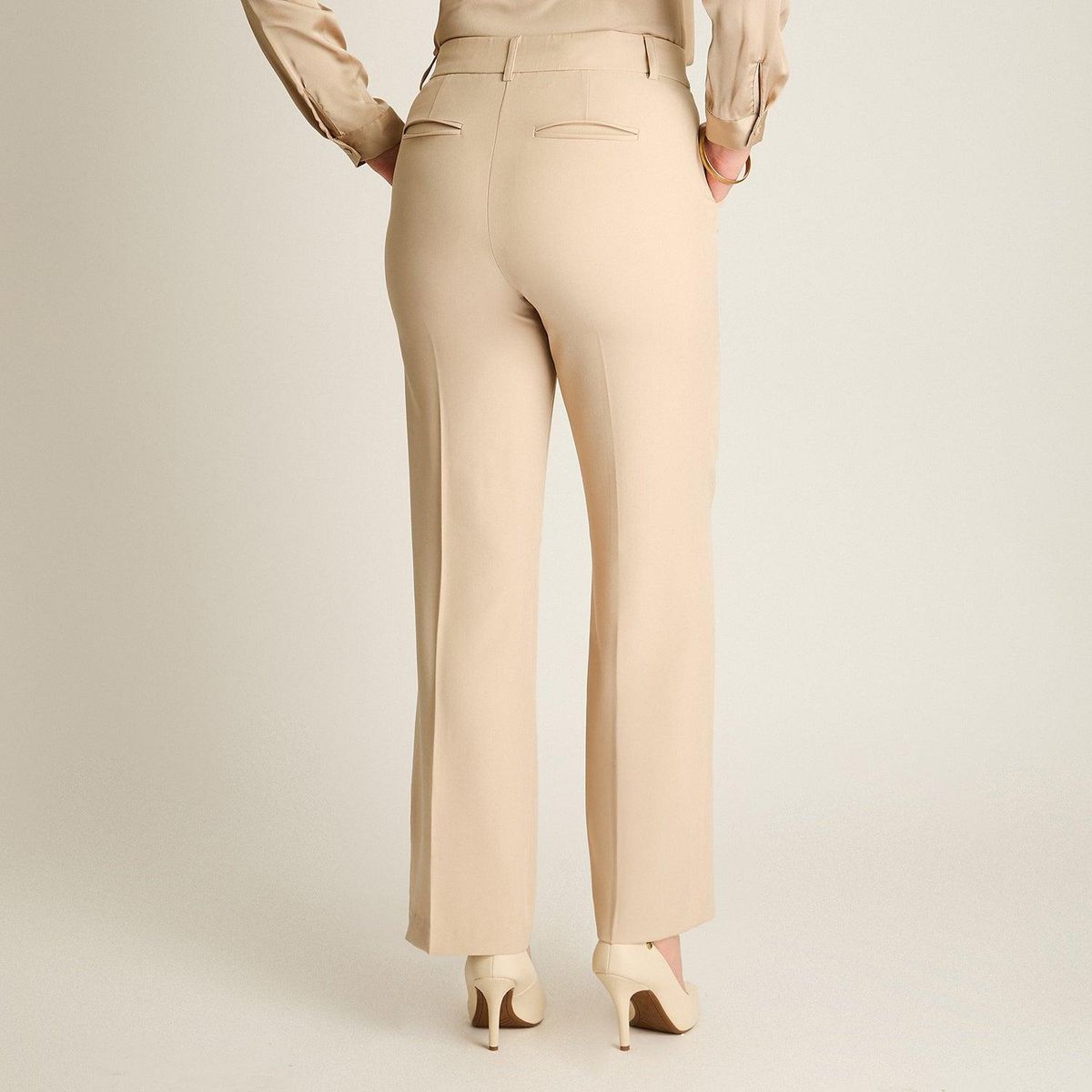 LORENZO DI PONTTI - Pantalón Palazzo Beige Formal de Un Botón