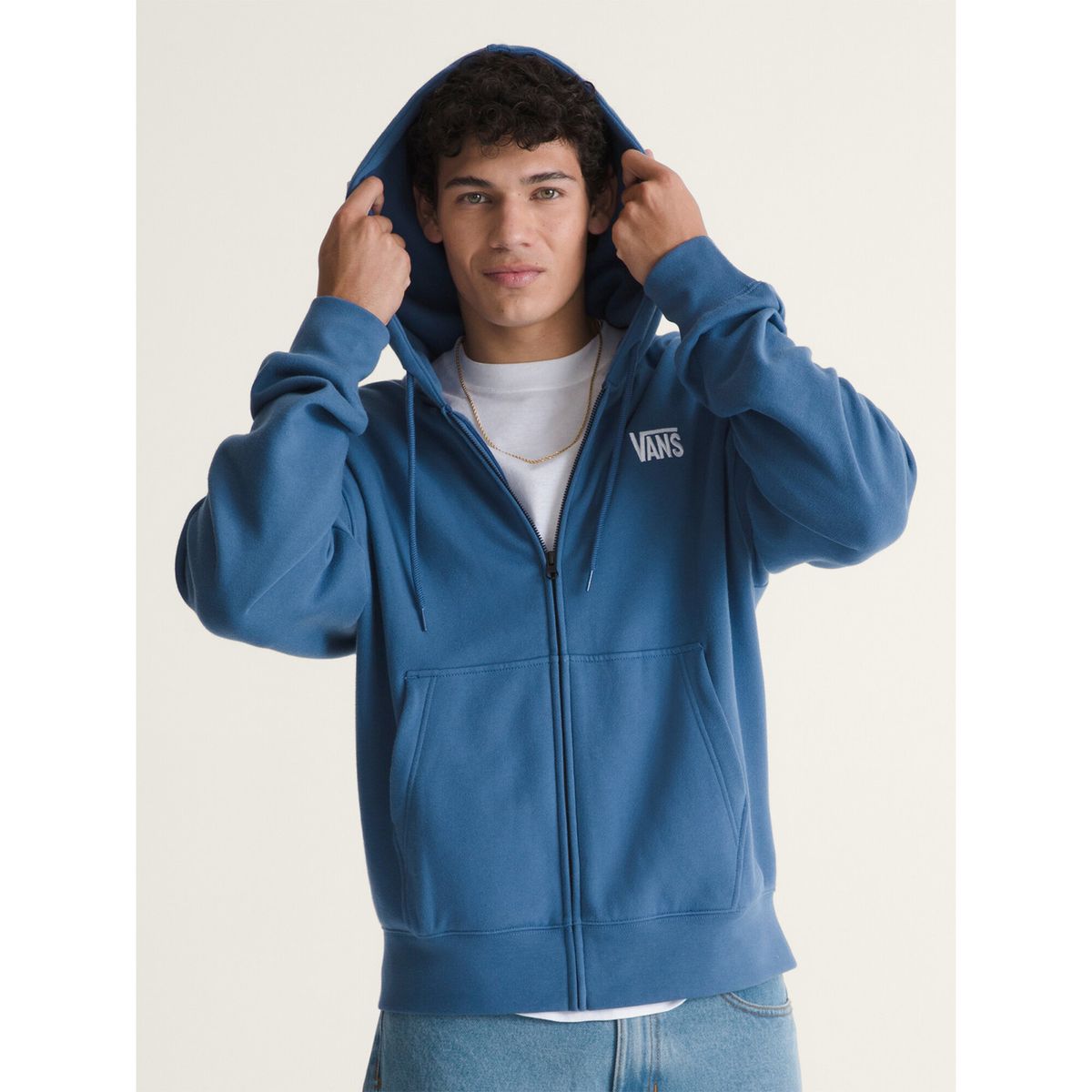 VANS - Poleron Hombre Stretch Logo Full Zi Azul VANS