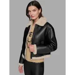 KARL LAGERFELD - Chaqueta corta de cuero sintético con cremallera frontal