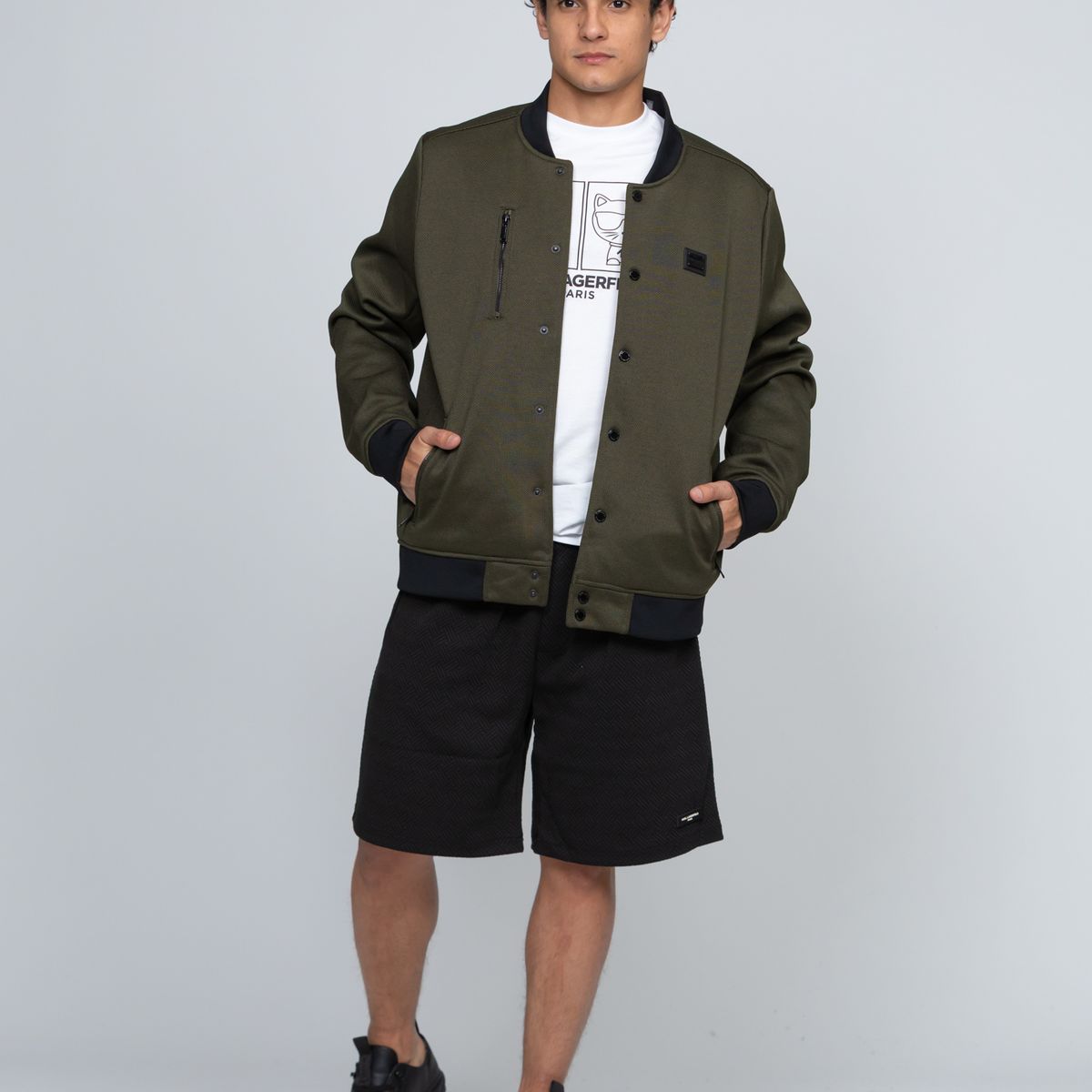 KARL LAGERFELD - Chaqueta varsity con detalles de cremallera