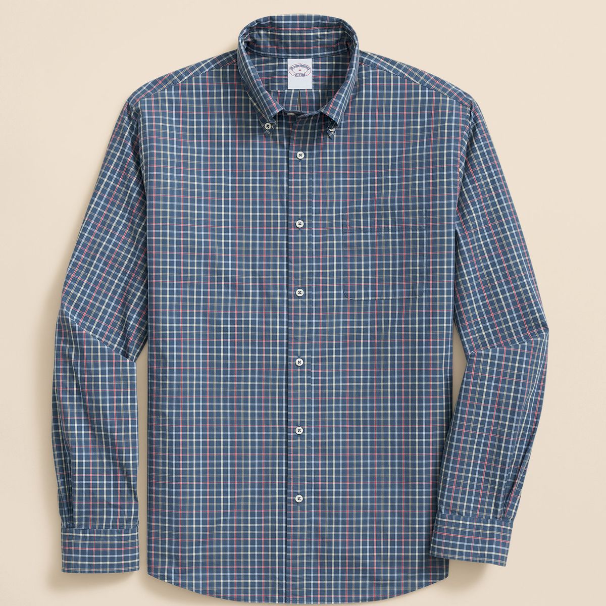 BROOKS BROTHERS - Camisa Hombre Ni Frdy Poplin Windowpane Reg Azul Brooks Brothers