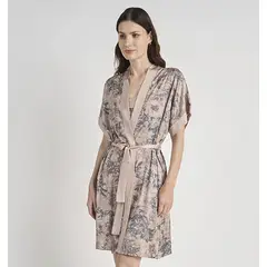 BARBIZON - BATA MUJER MINI SATIN BEIGE ESTAMPADO