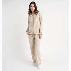 BARBIZON - PIJAMA MUJER SPORT POLAR BEIGE ESTAMPADO