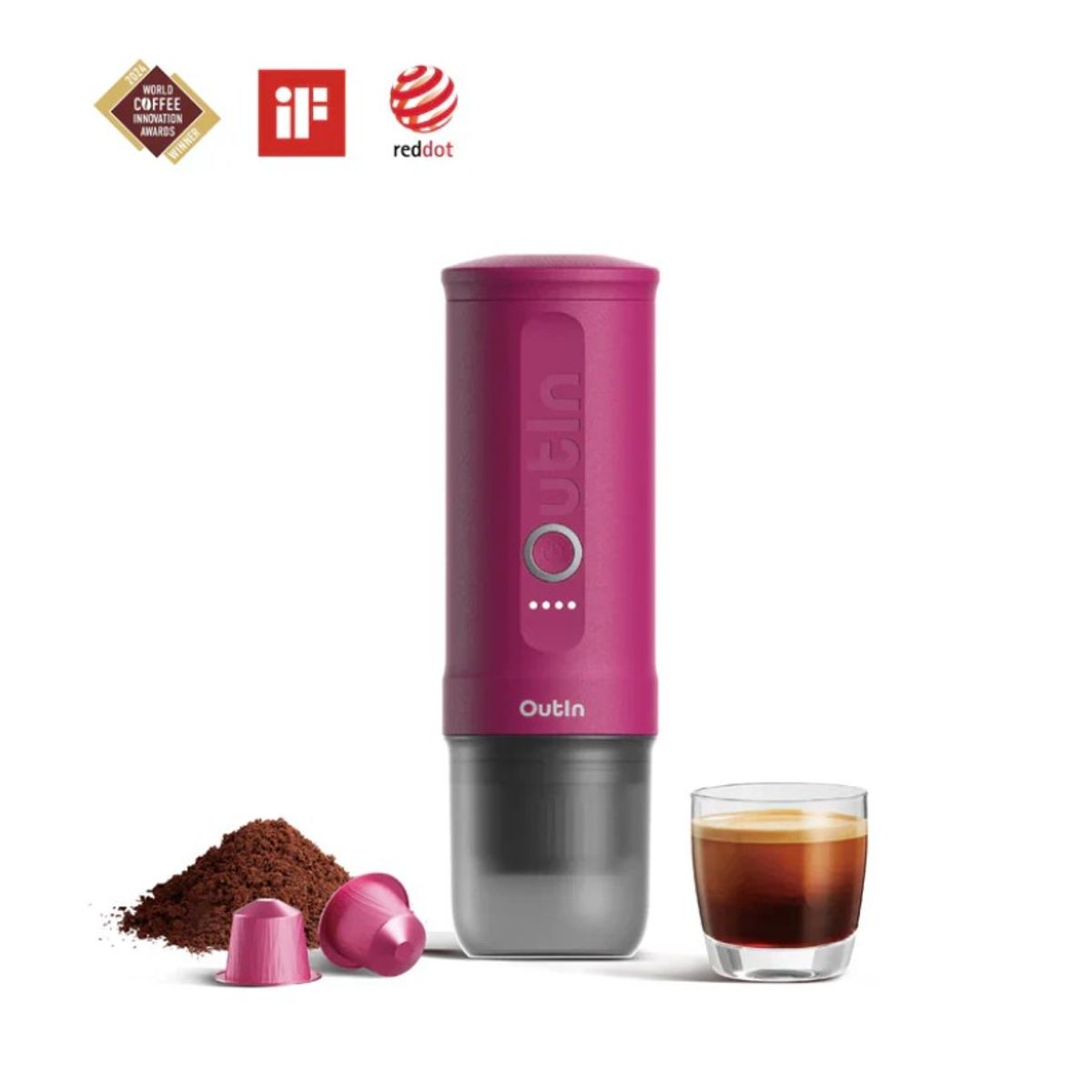 OUTIN - Máquina de Café Espresso Eléctrica Outin Portátil Nano Rosa Fucsia