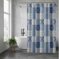 GENERICO - Cortina De Baño Peva 180x180cm Diseño Patchwork Con Ganchos