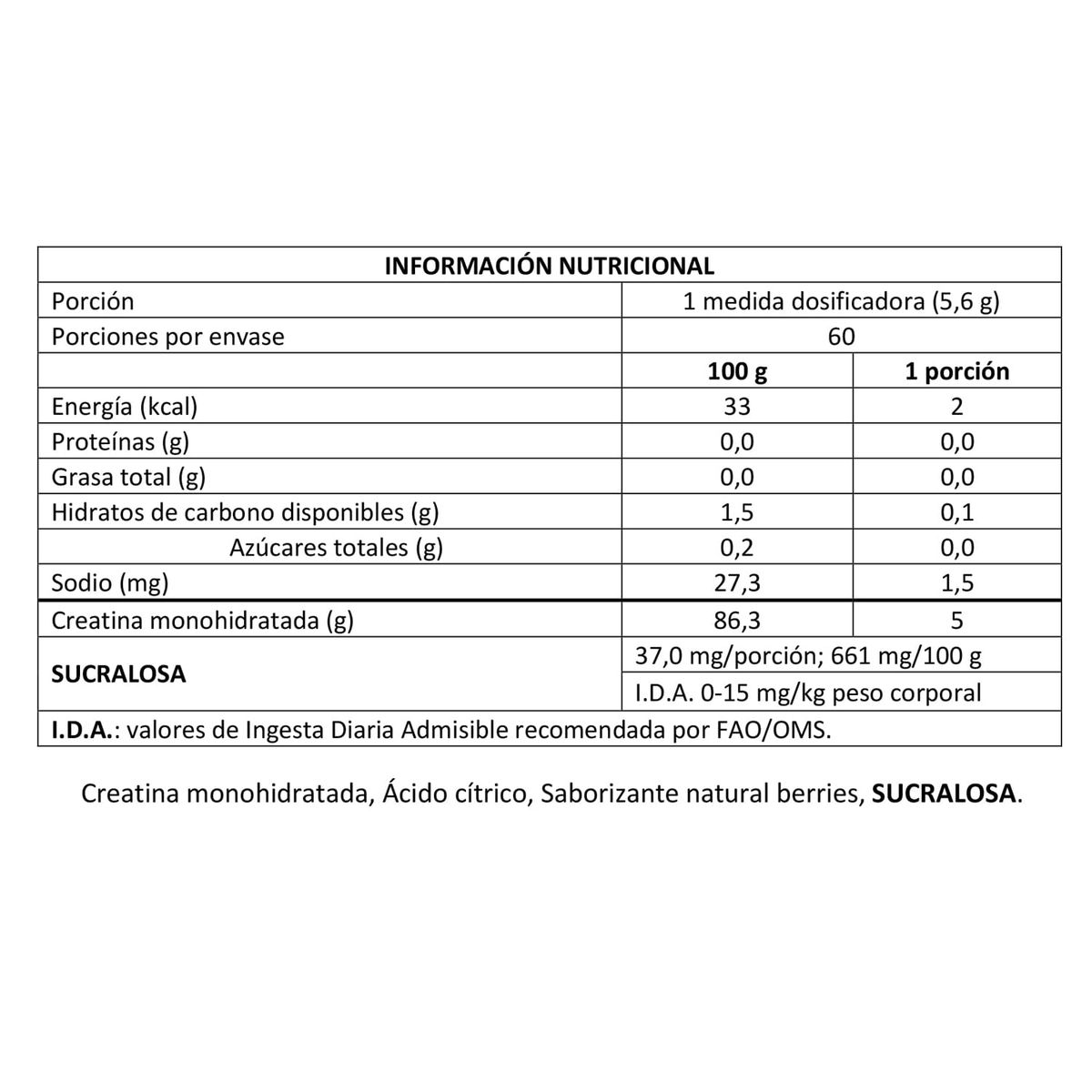 BODYBOOST - Creatina en polvo sabor Frutilla