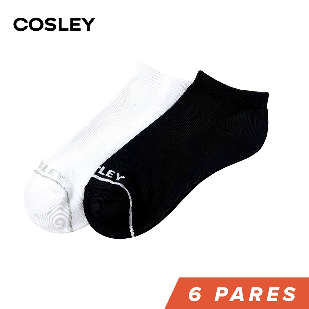 COSLEY - Calcetines Hombre Cushion Low Cut Black&White Cosley Pack 6 Kiosclub