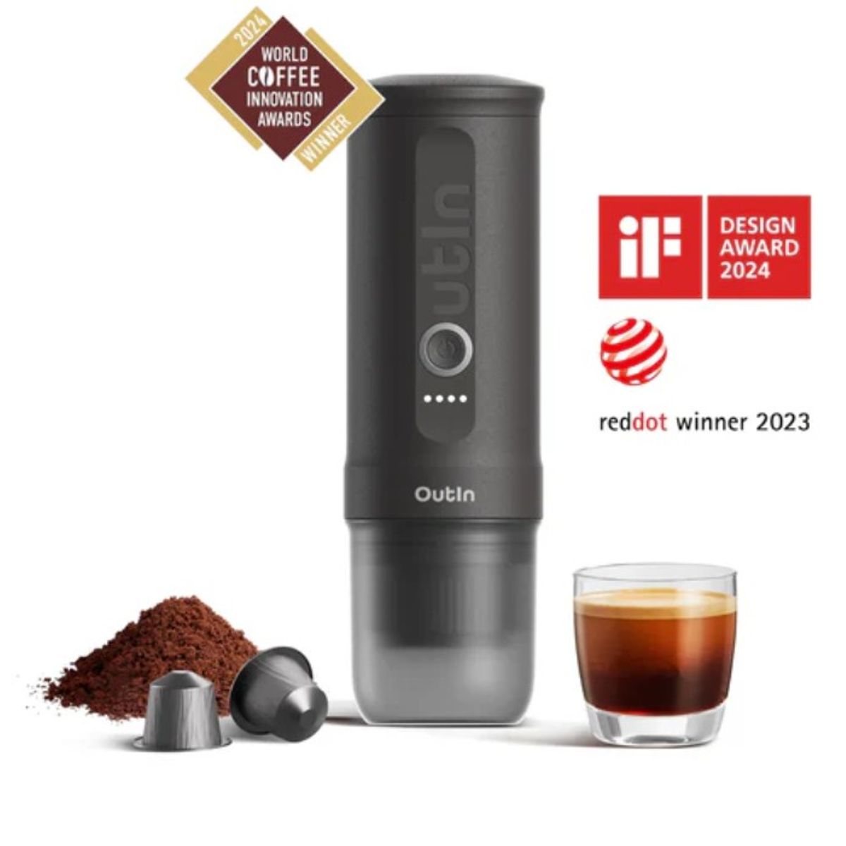 OUTIN - Set Máquina Café Espresso Outin Nano Gris Espacial + Funda