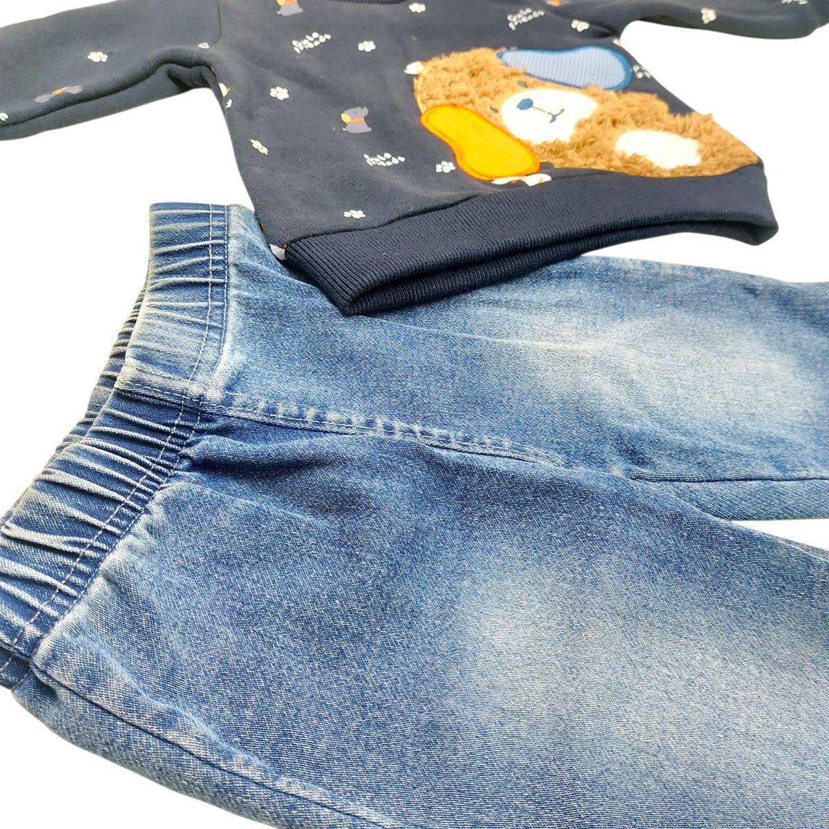 TEDMIMAK - Conjunto 2 piezas con Jeans 3/6 Meses Perrito Azul