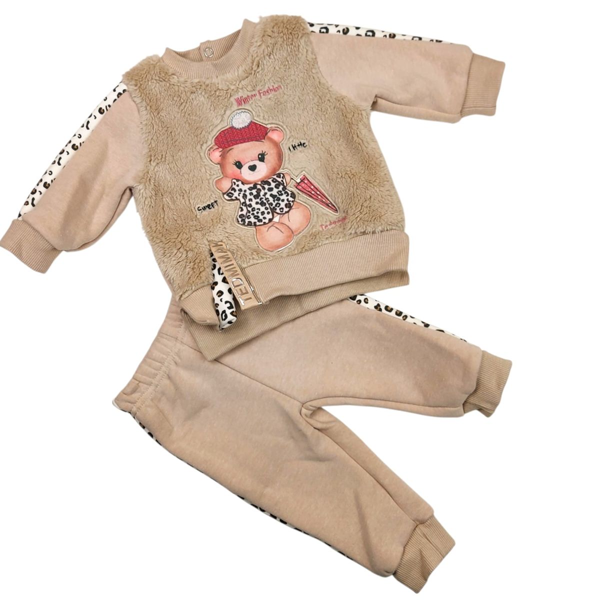 TEDMIMAK - Conjunto 2 piezas Forrado Polar 0/3 Meses Osita Cafe