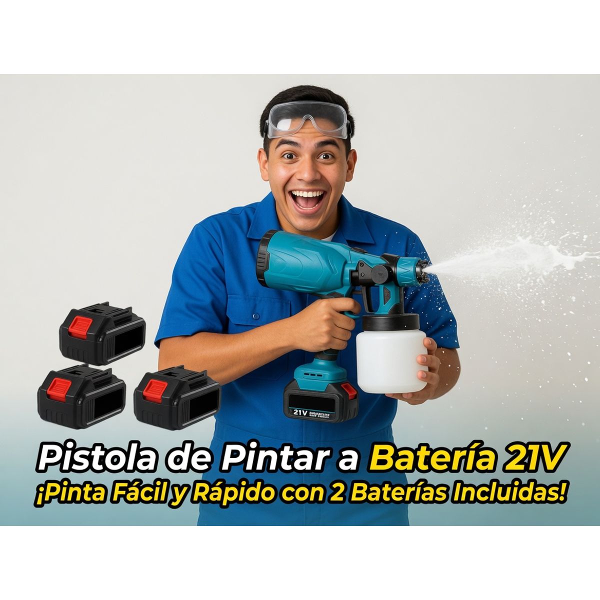 MOVI - Pistola de Pintar a Batería 21V Inalámbrica Baterías y Cargador Pulverizador Eléctrico Portátil