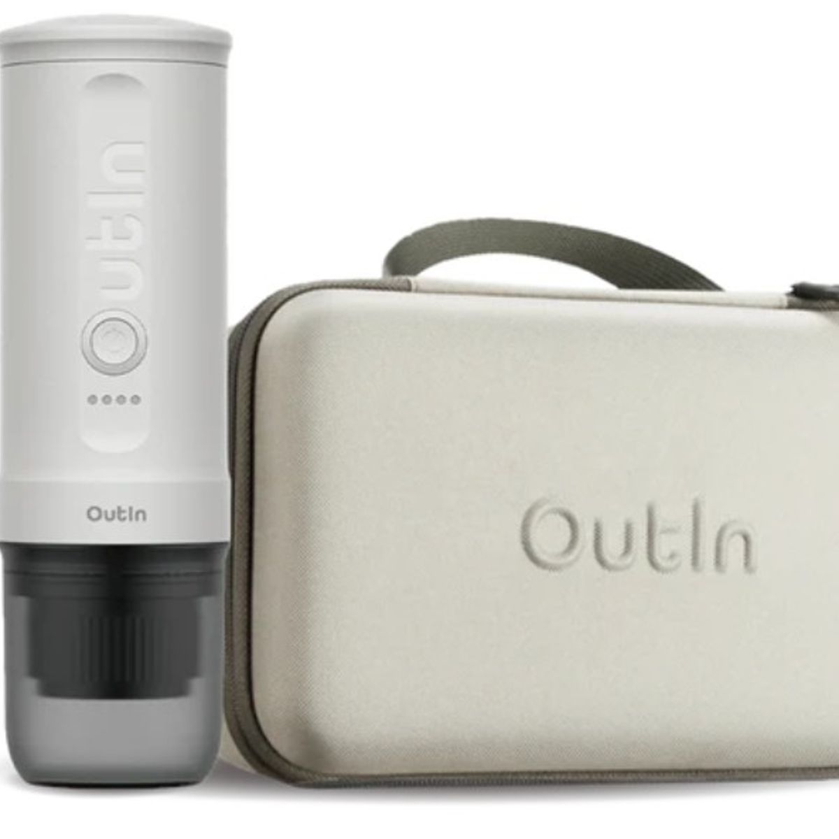 OUTIN - Set Máquina Café Espresso Outin Nano Blanco Perla + Funda