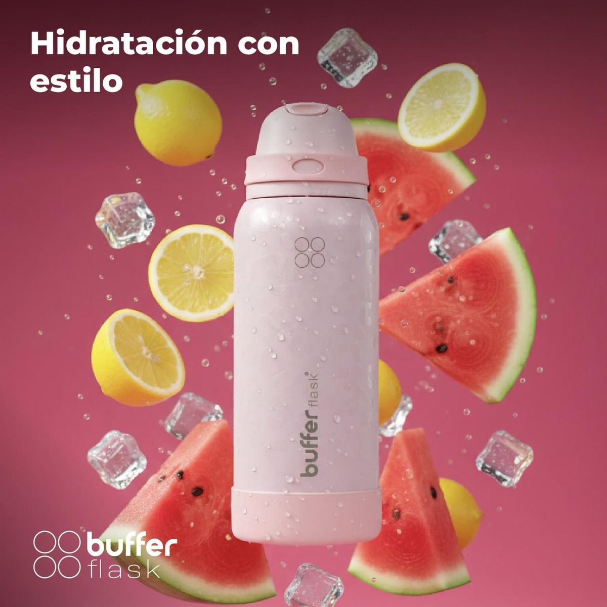 BUFFER FLASK - Termo Botella Termica Agua Buffer Acero Inoxidable 1 Lt - Rosa claro