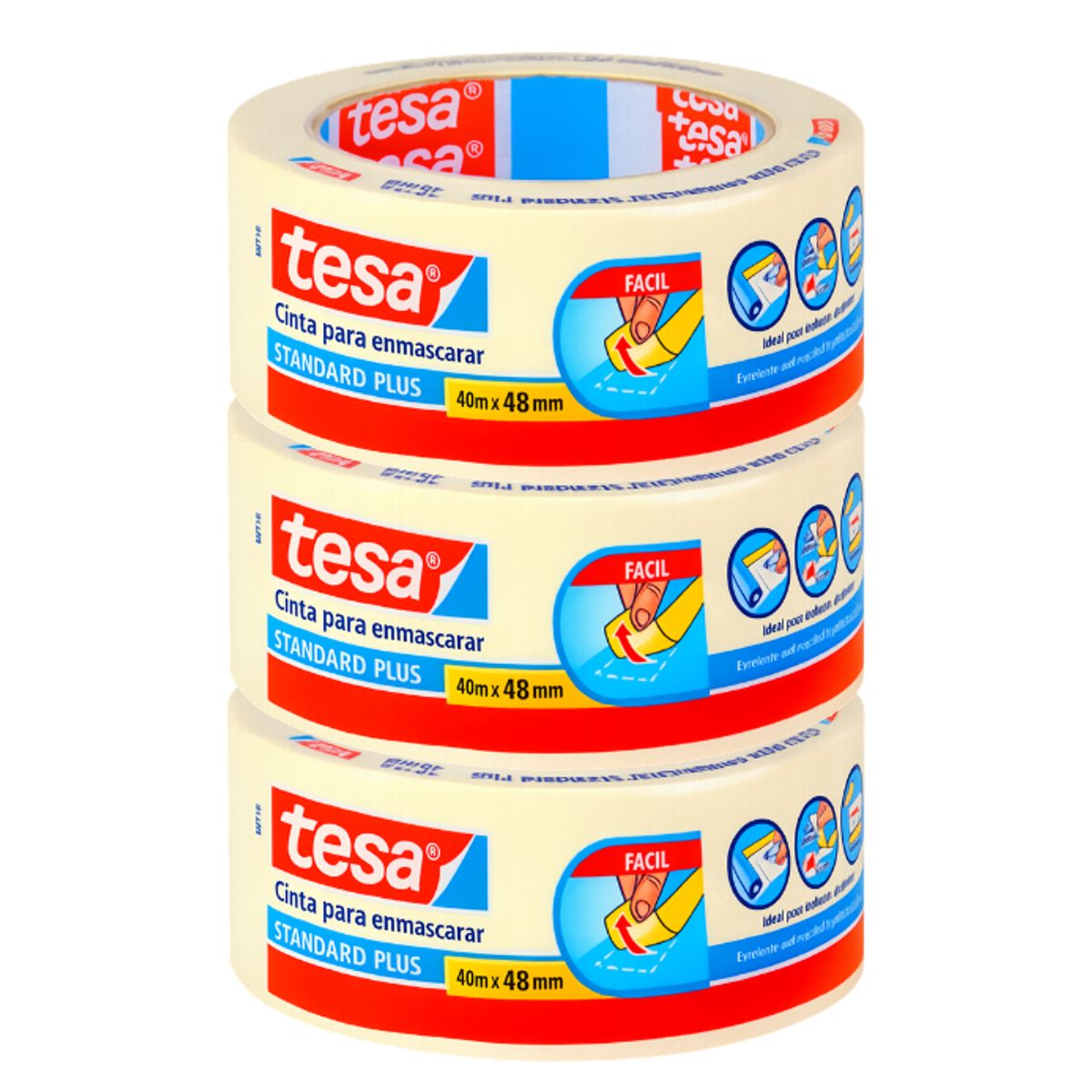 TESA - Pack 3 Cintas Enmascarar Masking Tape 48mm X 40mt Tesa