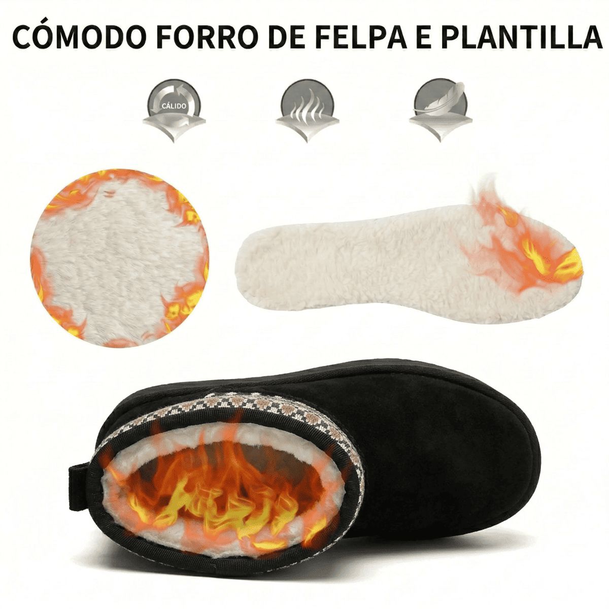 BOVINITA - Botín Mujer Pantubota Chiporro Negro Plataforma Invierno