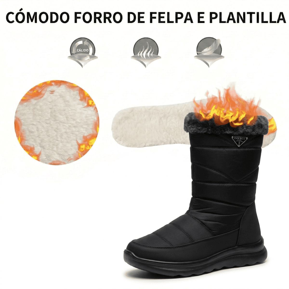 BOVINITA - Botin Mujer Impermeable Chiporro Negro Invierno Liviana Cute