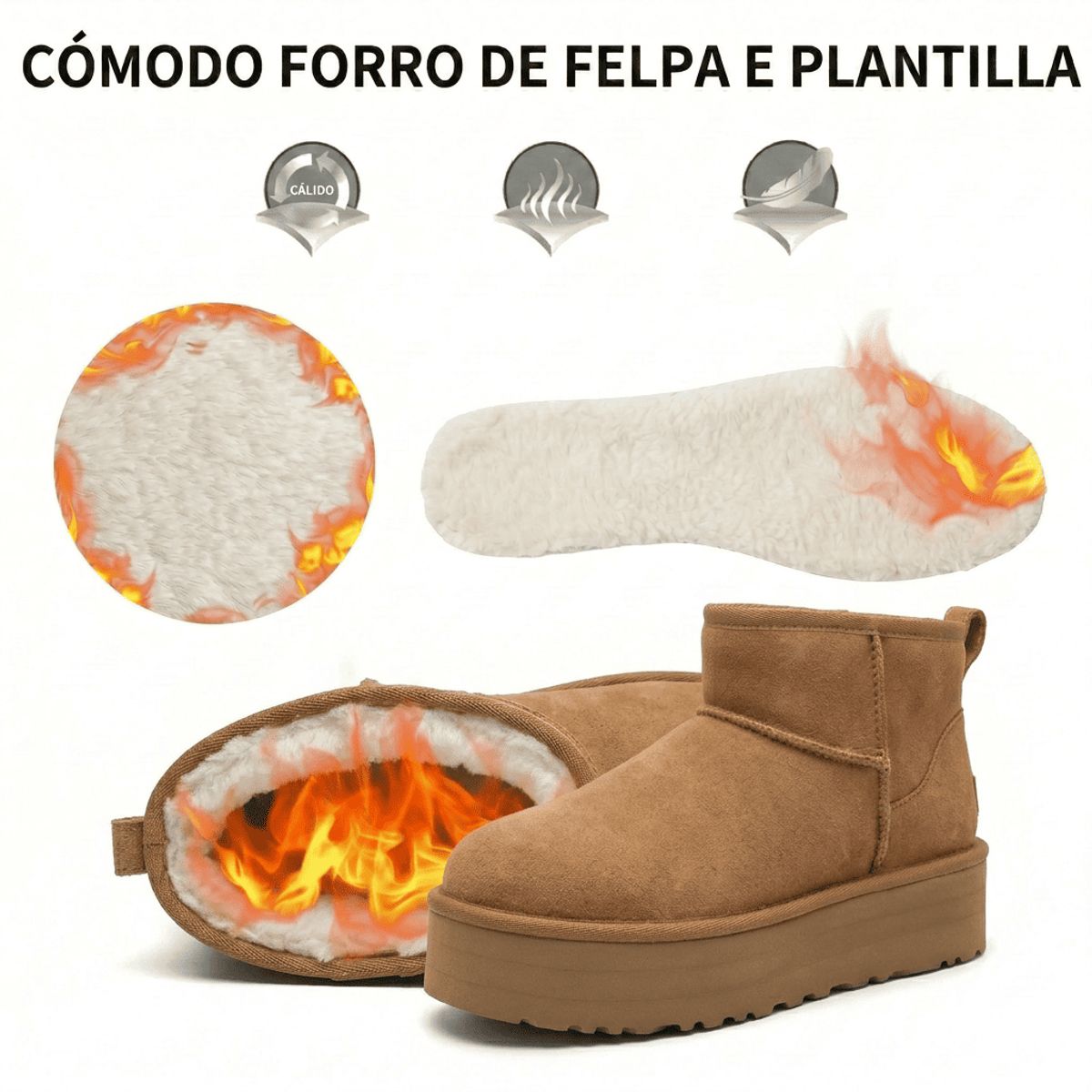 BOVINITA - Botin Mujer Chiporro Plataforma Camel Bota Liviana Comoda
