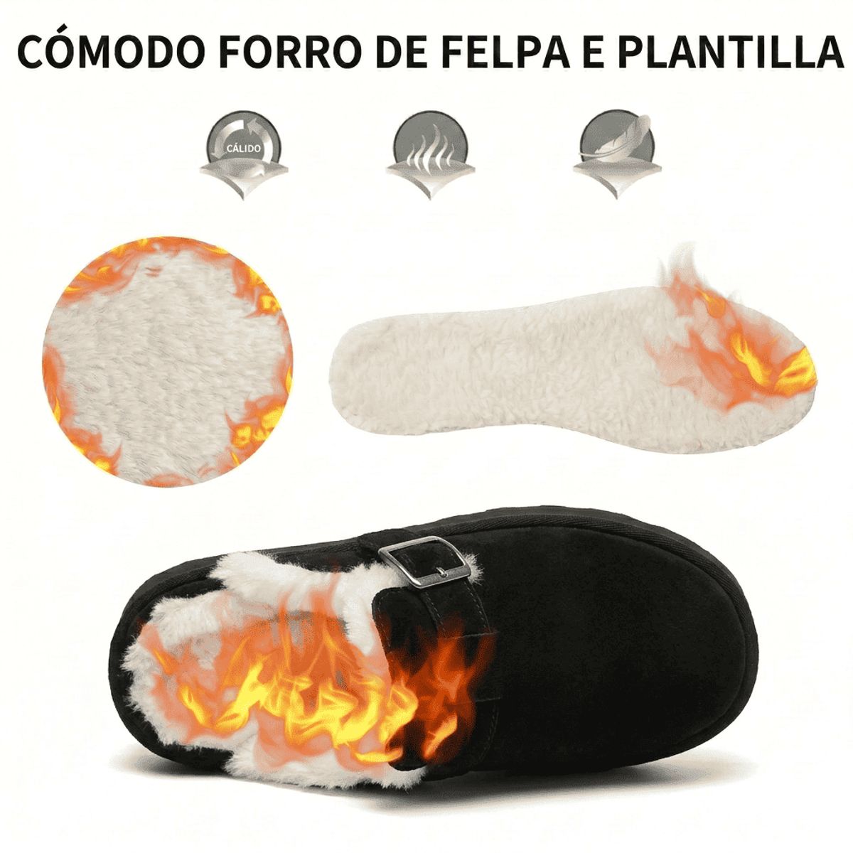 BOVINITA - Zueco Mujer Sandalia Chiporro Mule Negro Caliente Plataforma