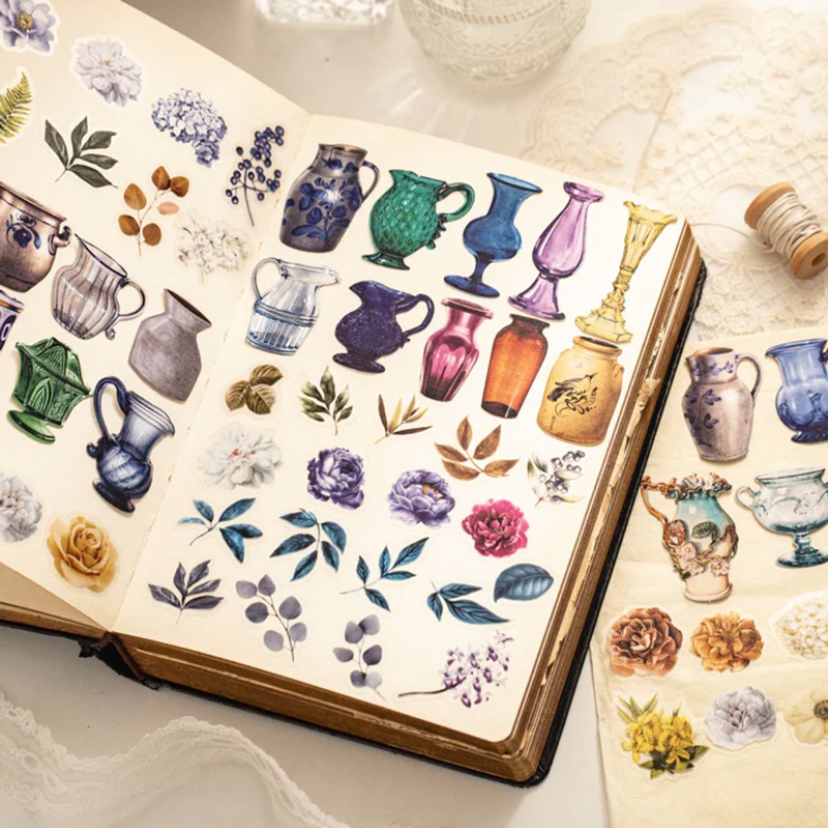 GENERICO - 20 Sticker Flores Floral Naturaleza Journaling Scrapbooking