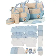 GENERICO - Pack Bolso 5 Piezas + Ajuar 18 Piezas 0/3 Meses Celeste
