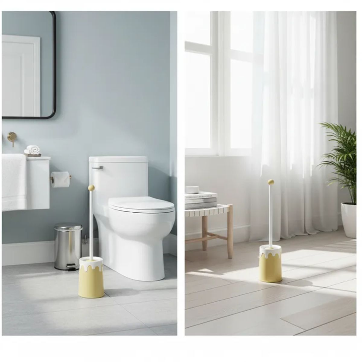 GENERICO - Escobilla De Baño De Silicona Higiénica Con Soporte Amarillo