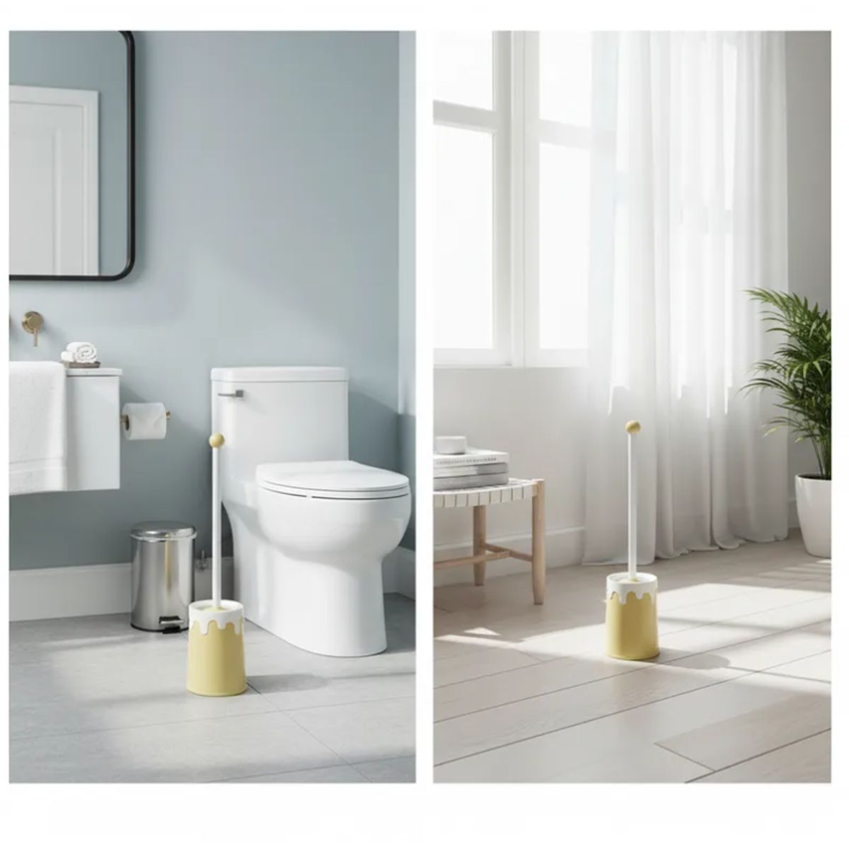 GENERICO - Escobilla De Baño De Silicona Higiénica Con Soporte Amarillo