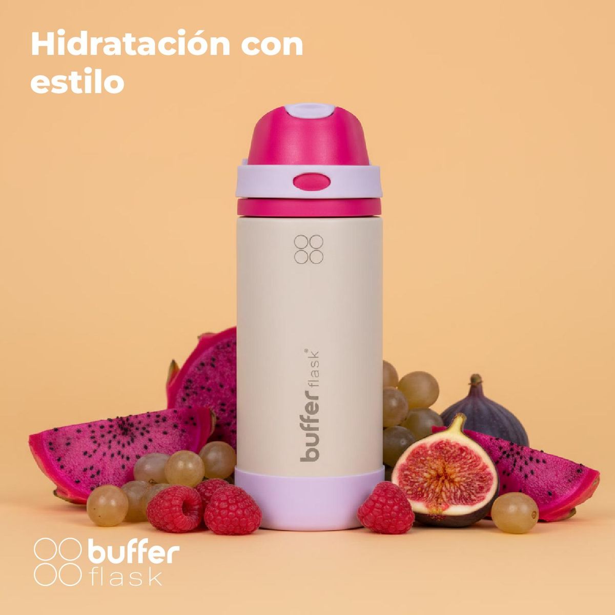 BUFFER FLASK - Termo Botella Termica Agua Buffer Acero Inoxidable 550ml - Rosa claro