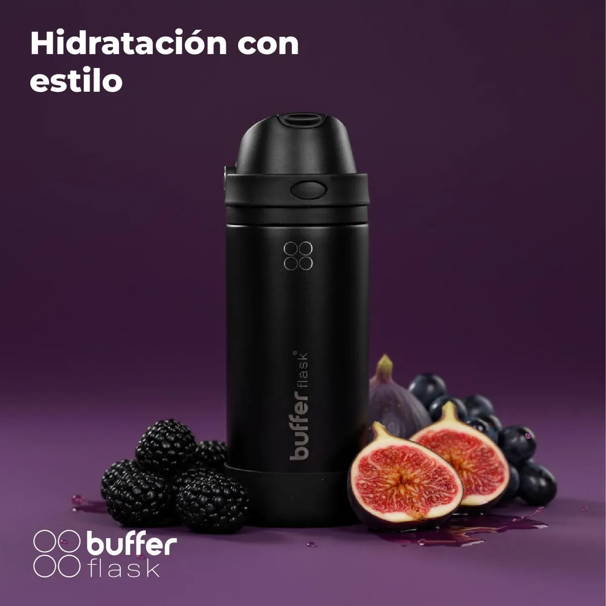 BUFFER FLASK - Termo Botella Termica Agua Buffer Niño Niña Acero Inox 550ml - Negro