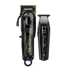 WAHL - Combo Maquinas Cortarpelo Profesionales Barber Black Kit 2 Cortadoras Magic Clip y Detailer