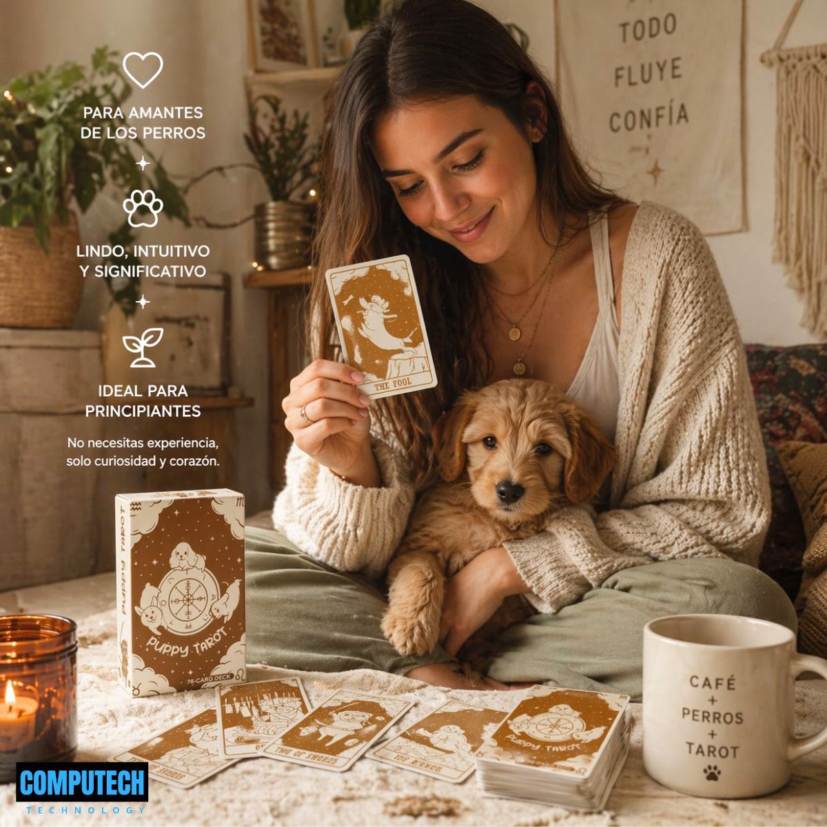 COMPUTECH - Mazo De Cartas Tarot Puppy Tarot - Incluye 78 Cartas - Premium Tarot Principiantes