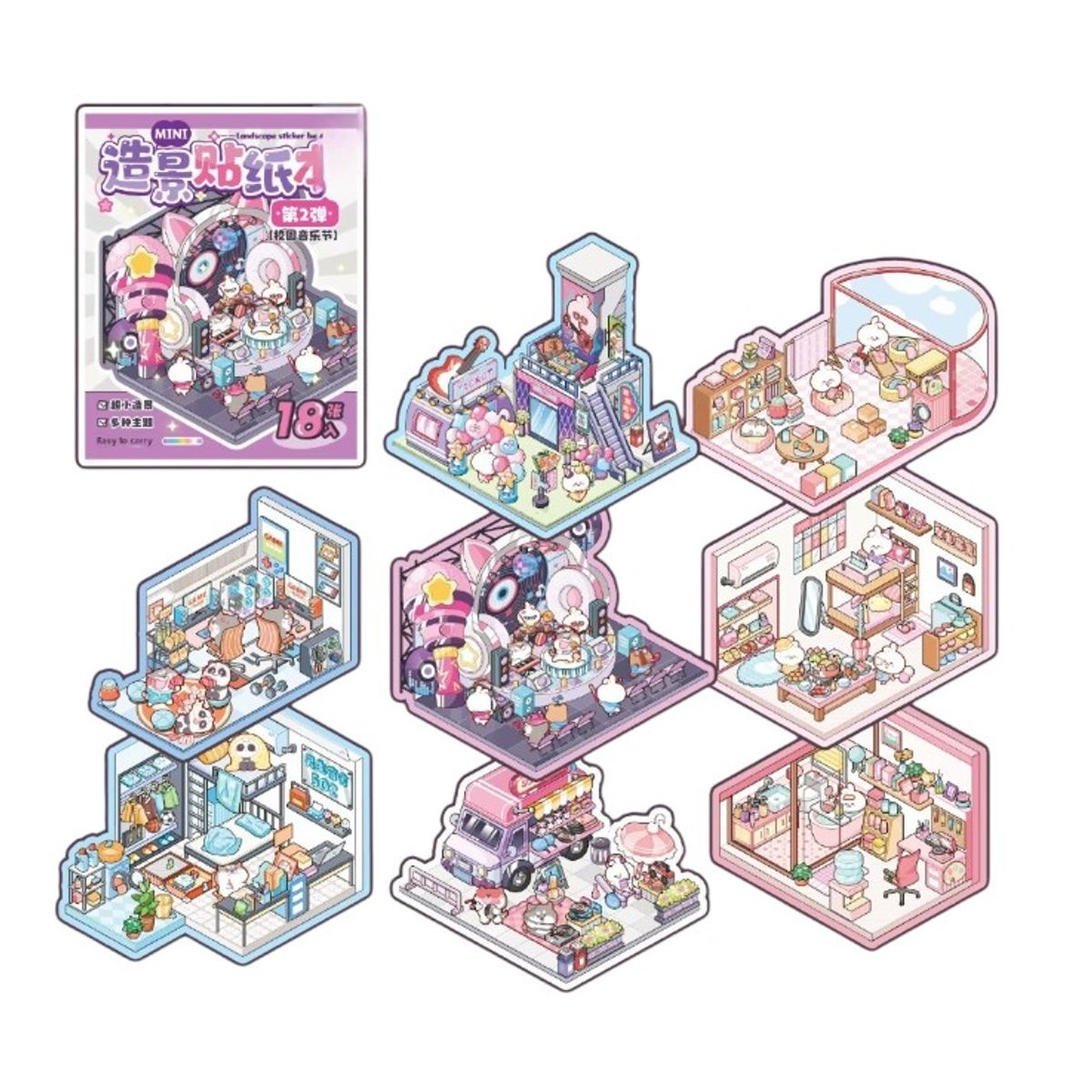 GENERICO - Pack 2 Mini Libros Pegatinas Escenas 3d Stickers 18p
