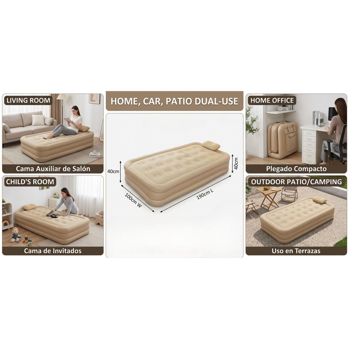 GENERICO - Cama Inflable 1 Plaza Elevada Premium 190x100x40cm - Reforzada