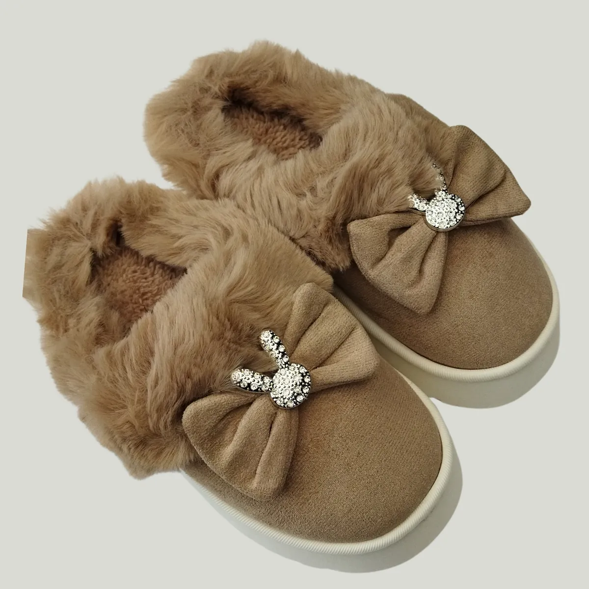 LIKE SHOP - Pantuflas Felpa Zapato Descanso Niñas Aplicacion Lazo Conejito 4921