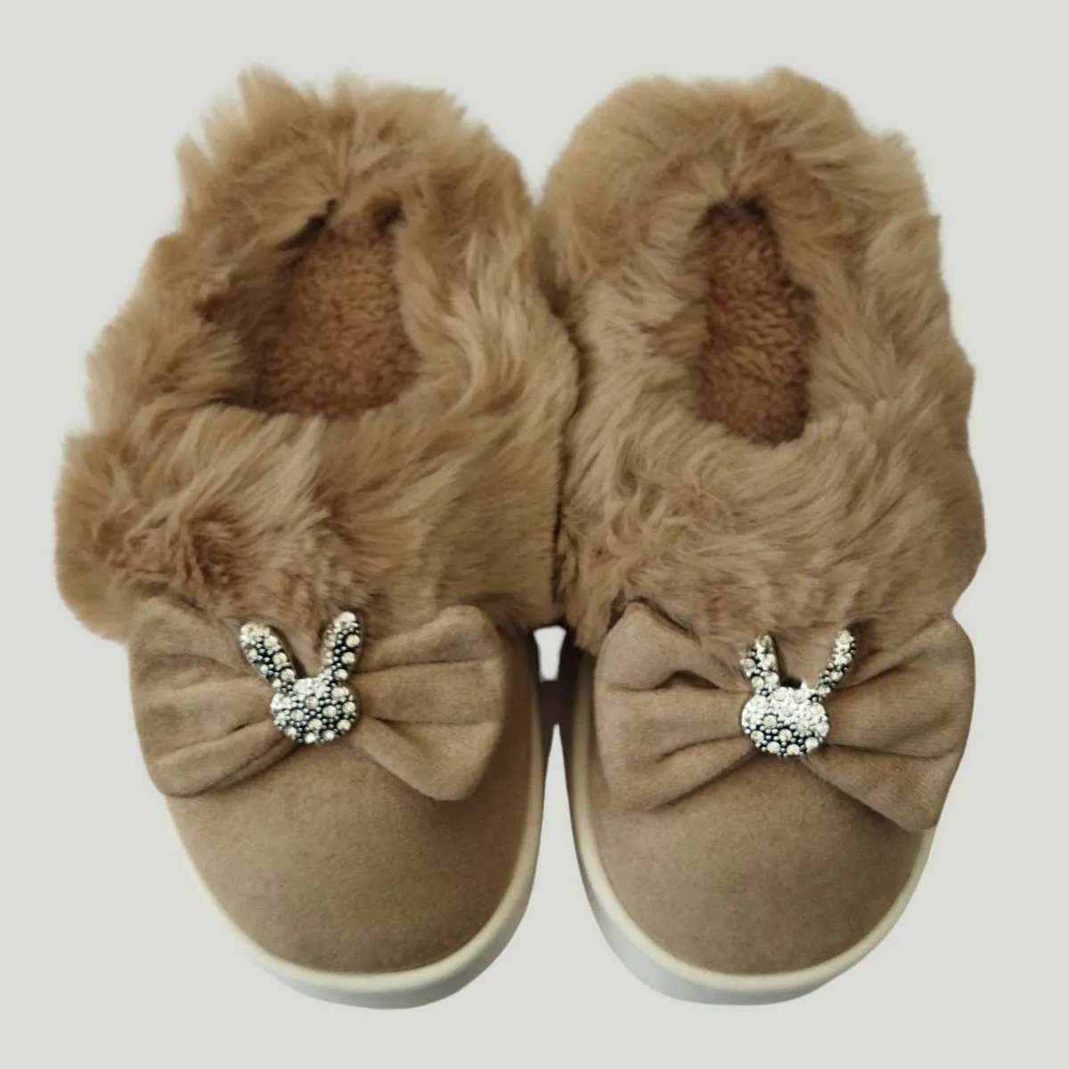 LIKE SHOP - Pantuflas Felpa Zapato Descanso Niñas Aplicacion Lazo Conejito 4921
