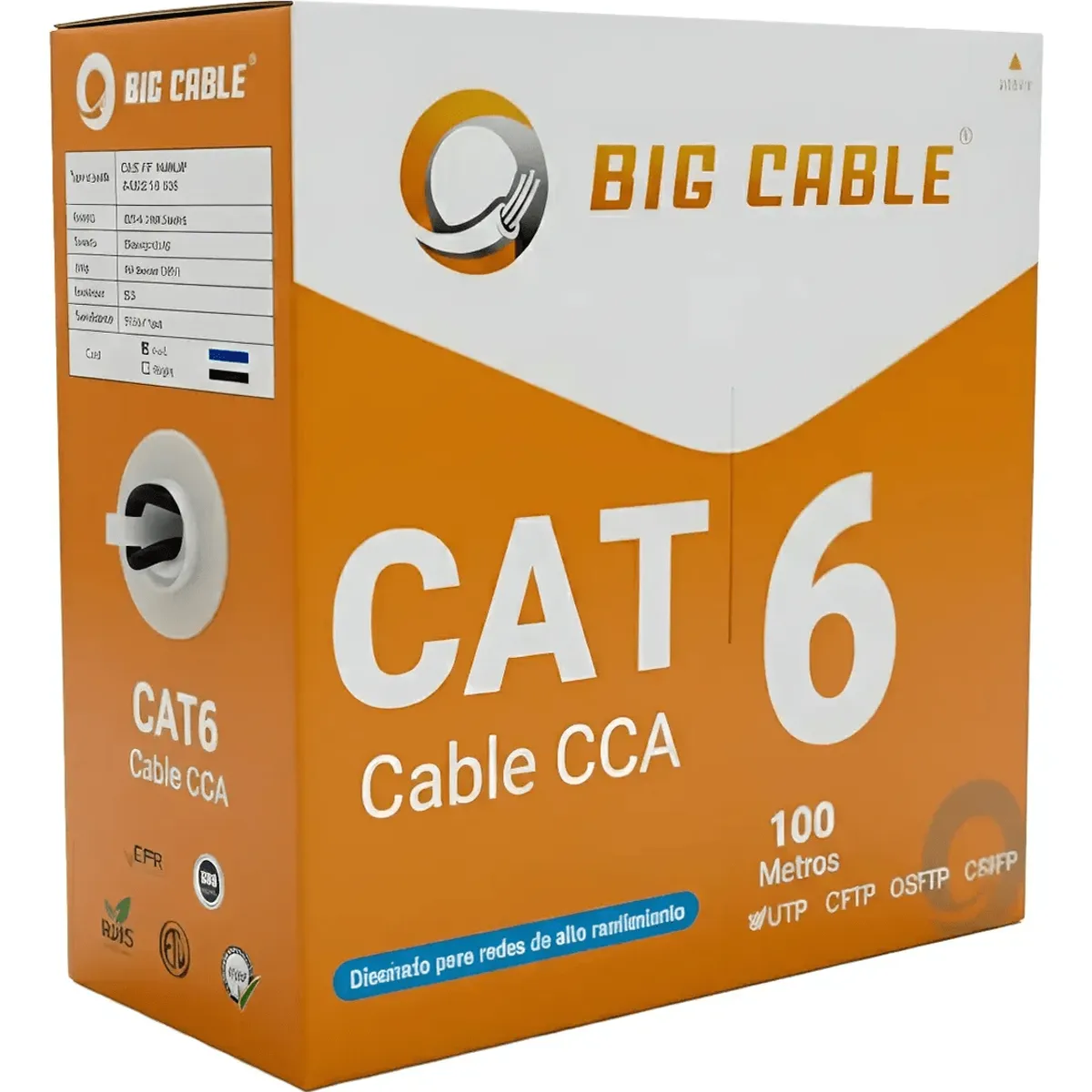 GENERICO - Cable Cat6 100 Mt Negro Exterior Cca Utp Cctv Big Cable