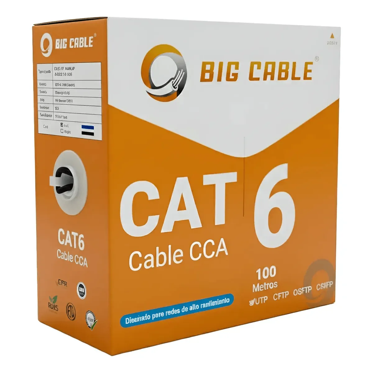 GENERICO - Cable Cat6 100 Mt Negro Exterior Cca Utp Cctv Big Cable