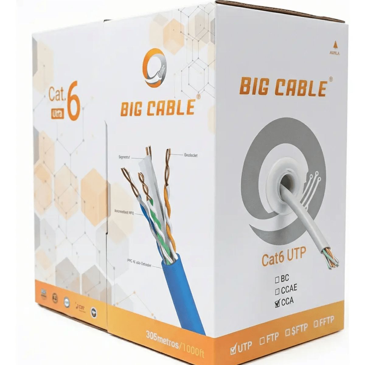 GENERICO - Cable De Red Utp Cat6 305m Gris Cca Cctv Poe Big Cable