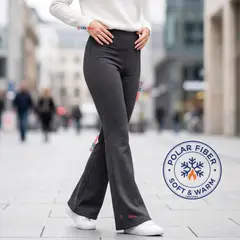 UTILISIMO - Calza Polar Con Chiporro Palazzo Mujer Elasticada Térmica Gris Oscuro