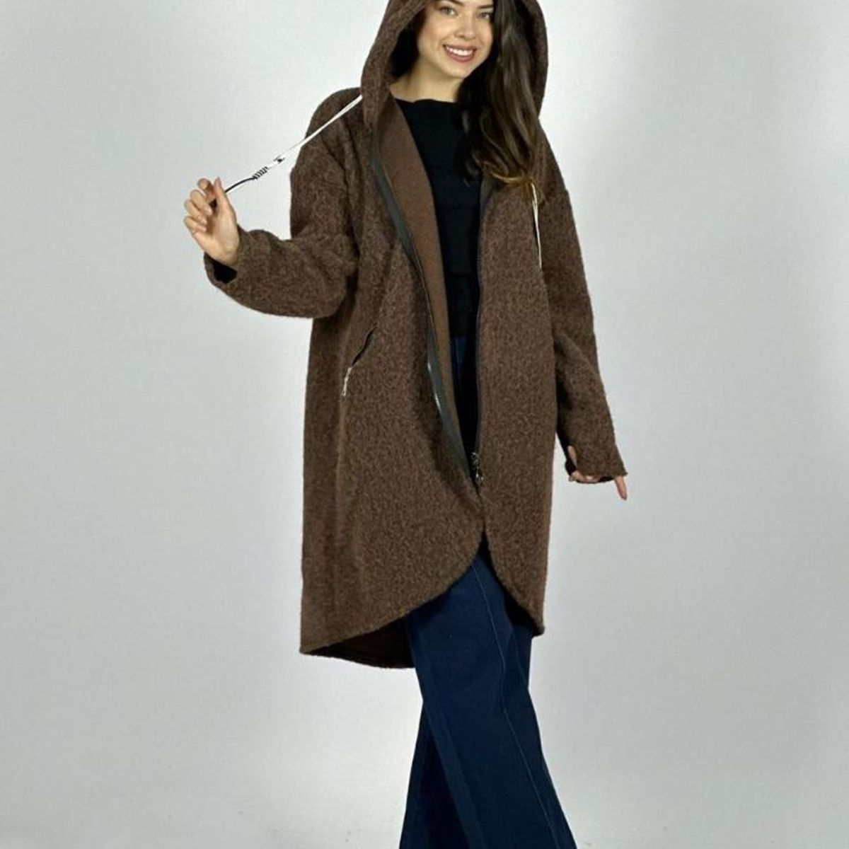ENIGMATICA BOUTIQUE - Abrigo Lana Italiano Peludito con Cierre