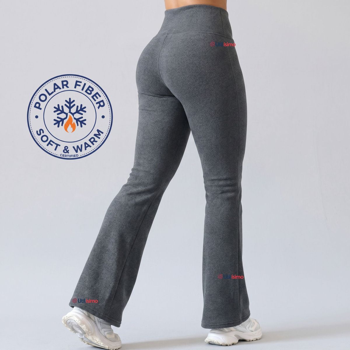 UTILISIMO - Calza Polar Con Chiporro Palazzo Mujer Elasticada Térmica Gris Oscuro
