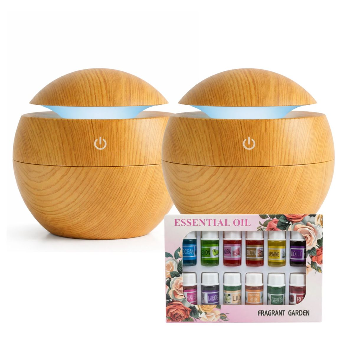 DISPARO - Pack 2 Humidificadores 12 Escencias Aspecto Madera Claro Relajación