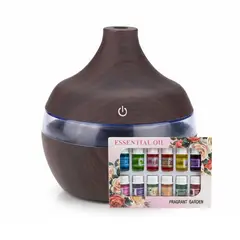 DISPARO - Pack Humidificador Aromatizador 12 Escencias Forma Grano Madera Oscuro