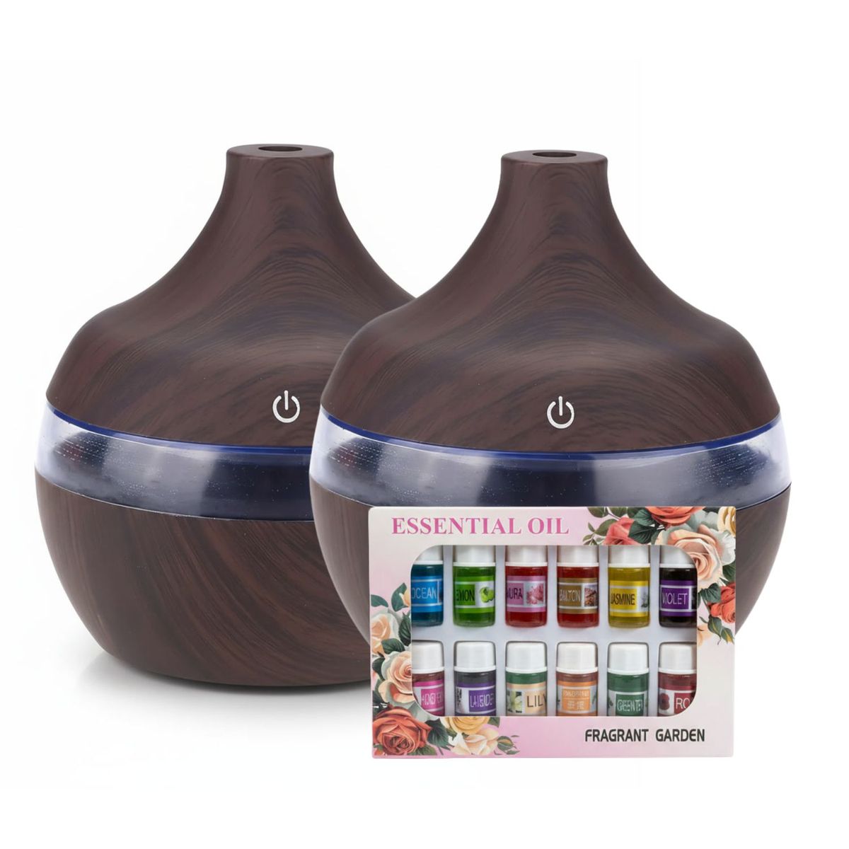 DISPARO - Pack 2 Humidificadores Aromatizador 12 Escencias Forma Grano Madera Oscuro