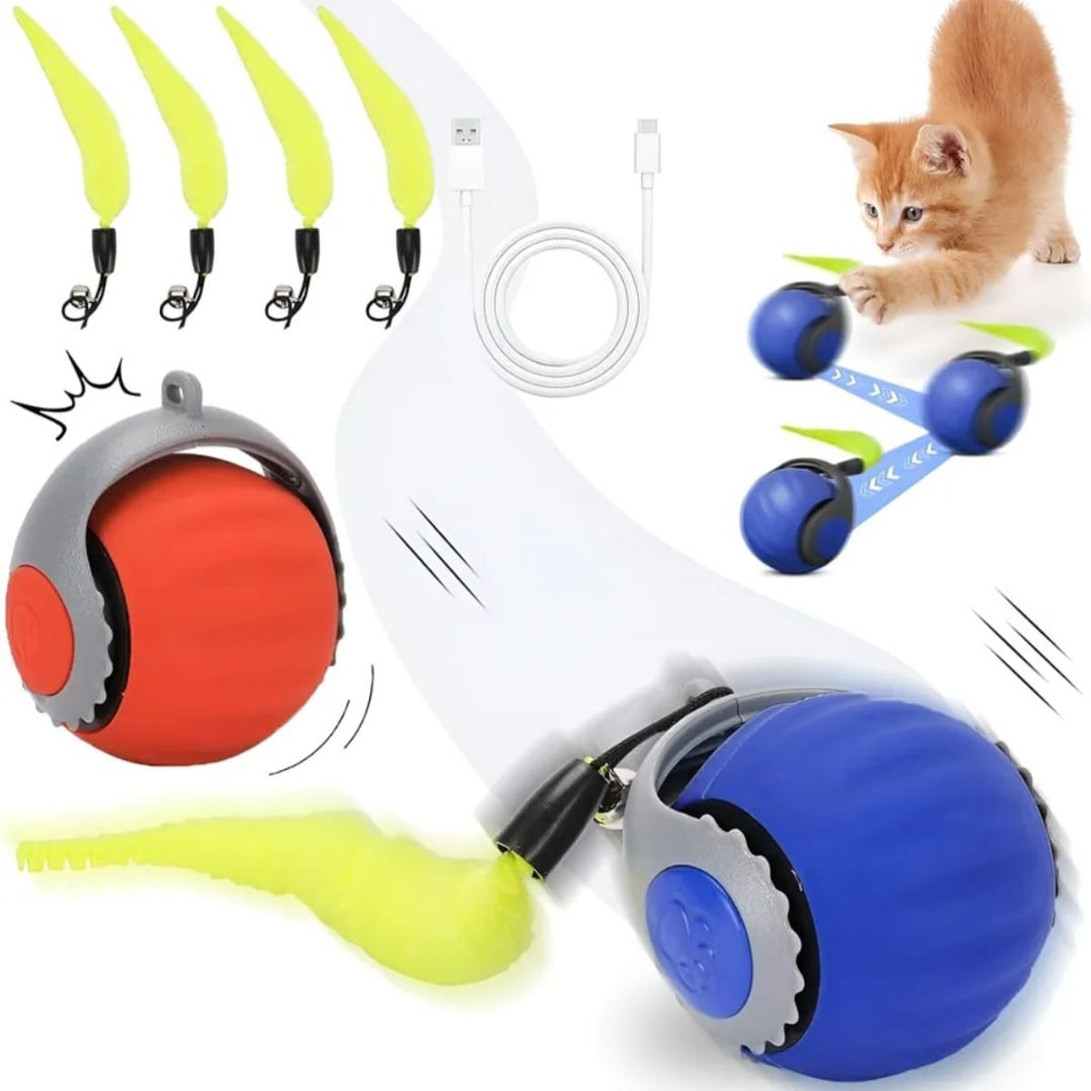 GENERICO - PACK 2 Pelotas Interactiva Juguete Gato Mascota Carga Usb