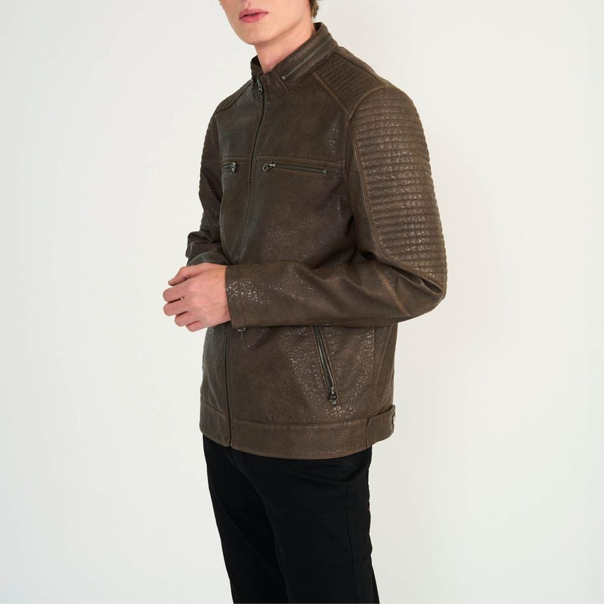 ELLUS - Chaqueta Pu Rider Dark Brown