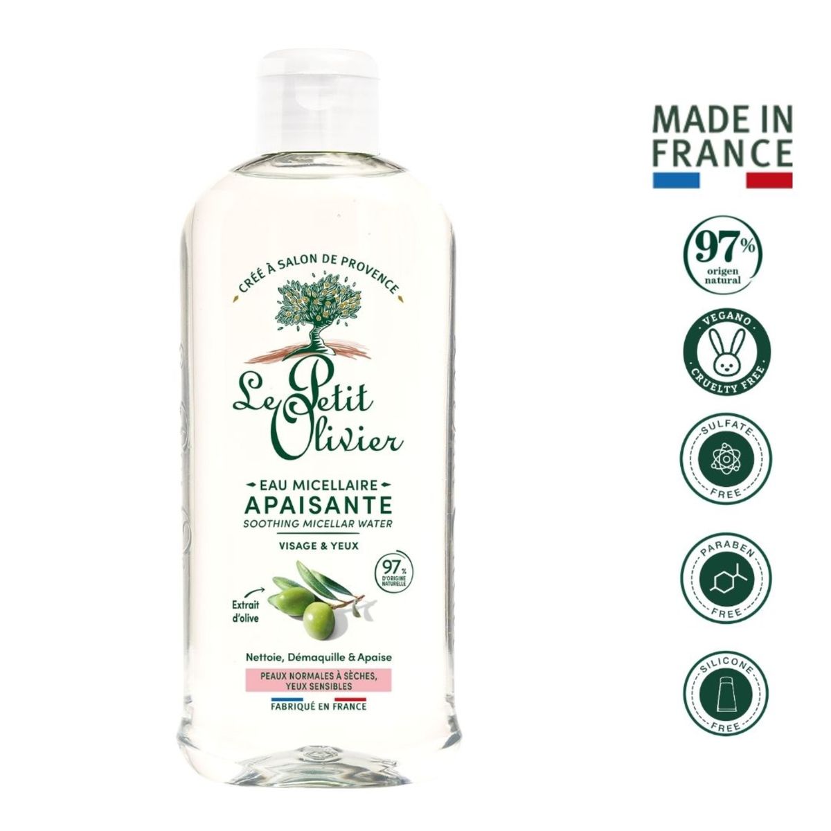 LE PETIT OLIVIER - Agua Micelar Con Oliva Hidratante Para Rostro y Ojos 3 En 1