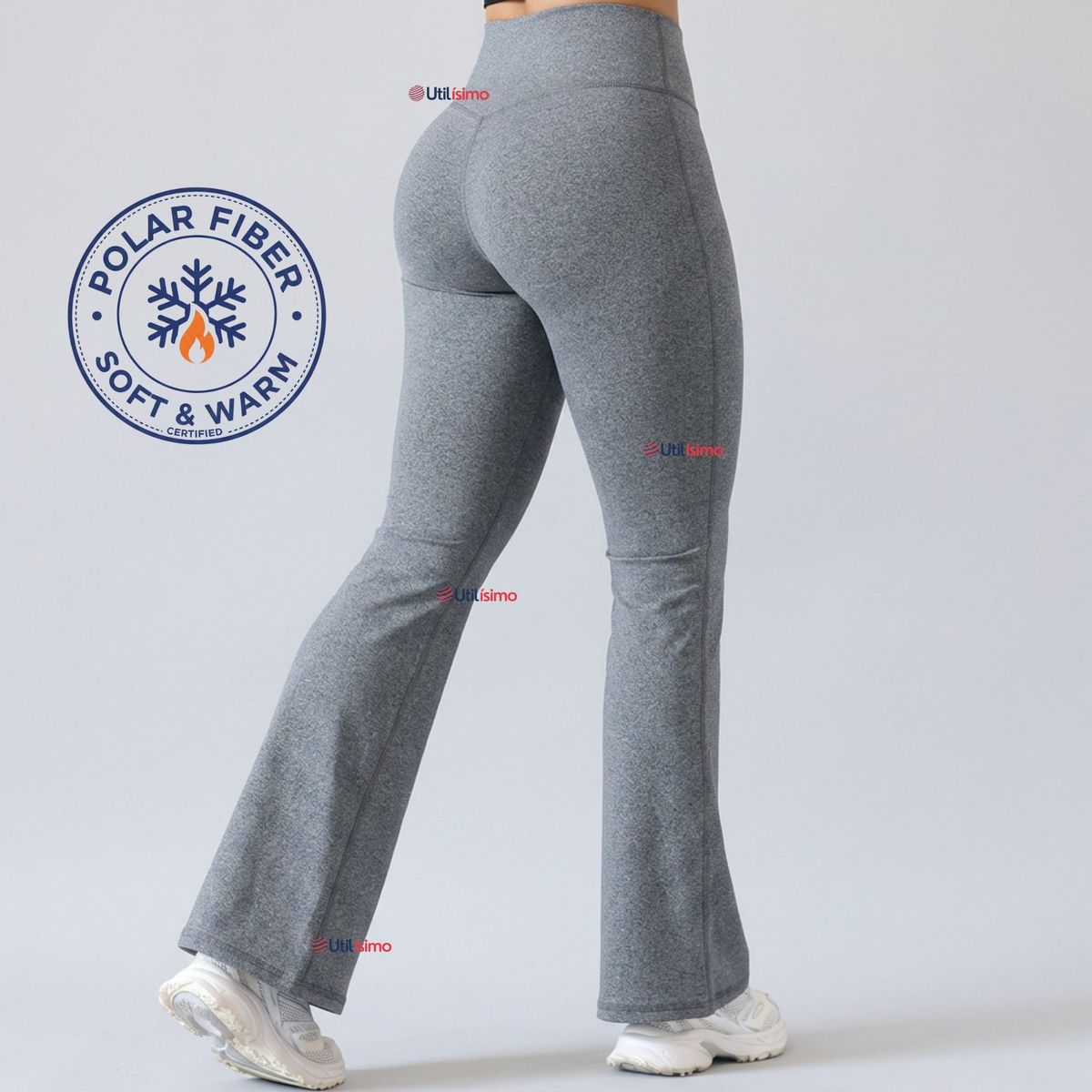 UTILISIMO - Calza Polar Con Chiporro Palazzo Mujer Elasticada Térmica Gris Melange